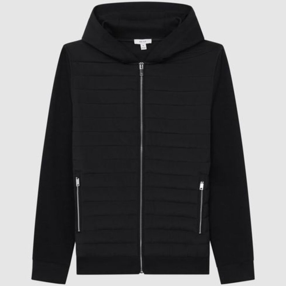 Reiss Mens Hybrid Zip Quilted Hooded Jacket